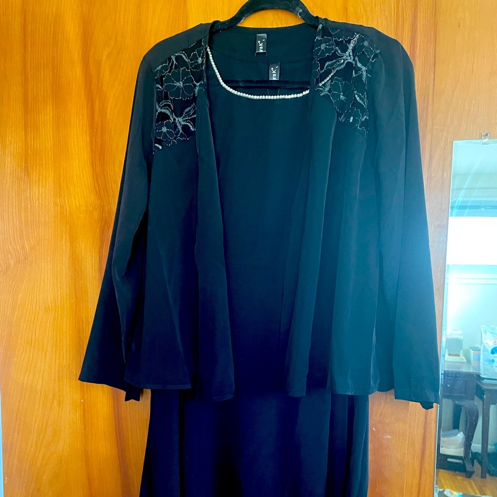 Two piece black reinstone collared jacket with lace size L formal dress.